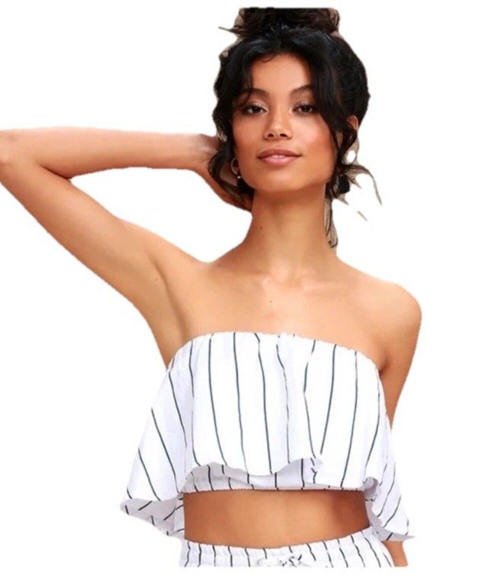 Faithful The Brand Solana Linen Striped Crop Top Size 4 Beach Resort
